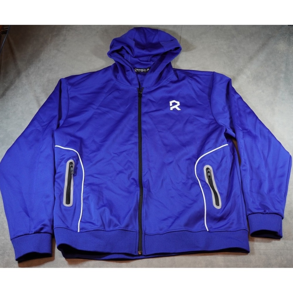 Rambler Jacket Mens 3XL Blue Royal Full Zip Track Athletic Hooded Zip Pockets